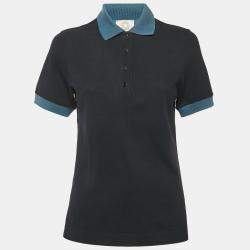 Pre Owned Hermes Sellier Navy Blue Cotton Pique Polo T-Shirt S