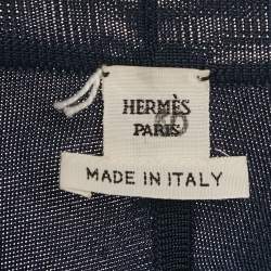 Pre Owned Hermes Navy Blue Printed Silk and Silk Knit Open Front Cardigan XL