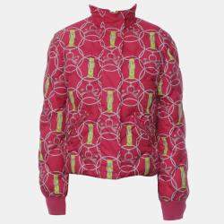 Pre Owned Hermes "Promenade du Matin Pois" Short Reversible Puffer Coat FR 38