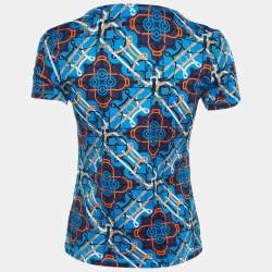 Pre Owned Hermès Blue Printed Cotton Knit T-Shirt S