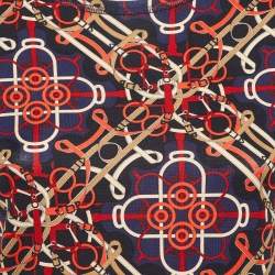 مملوكة مسبقًا تي شيرت هيرميس قطن محبوك مطبوع أزرق كحلي مقاس صغير