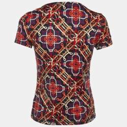 مملوكة مسبقًا تي شيرت هيرميس قطن محبوك مطبوع أزرق كحلي مقاس صغير