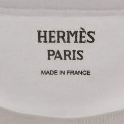 Pre Owned Hermes White Faubourg Rainbow Micro Print Cotton Crewneck T-Shirt M 