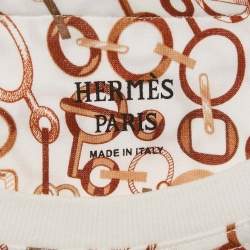 Pre Owned Hermes White Do Re Boucles Printed Cotton T-Shirt M