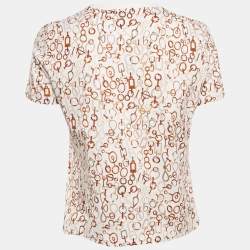 Pre Owned Hermes White Do Re Boucles Printed Cotton T-Shirt M