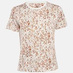 Pre Owned Hermes White Do Re Boucles Printed Cotton T-Shirt M