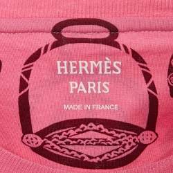 Pre Owned Hermes Pink Printed Cotton Crewneck T-Shirt S