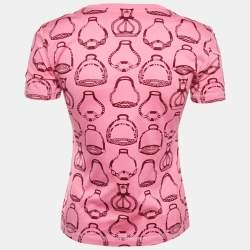 Pre Owned Hermes Pink Printed Cotton Crewneck T-Shirt S