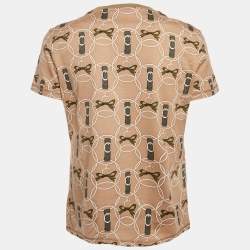 Pre Owned Hermes Brown Printed Cotton Crewneck T-Shirt M