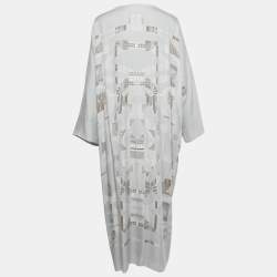 Pre Owned Hermes Grey Printed Silk Midi Kaftan Dress M
