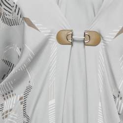 Pre Owned Hermes Grey Printed Silk Midi Kaftan Dress M