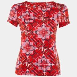 Pre Owned Hermès Red/Pink Eperon d'Or Cotton Crew Neck T-Shirt S