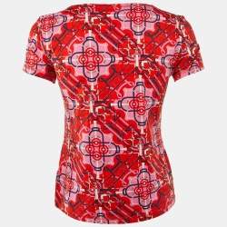 Pre Owned Hermès Red/Pink Eperon d'Or Cotton Crew Neck T-Shirt S