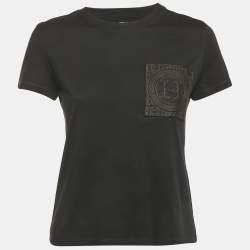 مملوكة مسبقًا Hermes Black H Embroidered Pocket Jersey T-Shirt S