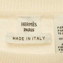 Pre Owned Hermes Cream Printed Silk & Cotton Knit Twillaine Sweater L