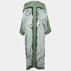 Pre Owned Hermes Green Printed Silk Kimono Maxi Dress M