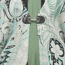 Pre Owned Hermes Green Printed Silk Kimono Maxi Dress M