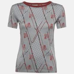 Pre Owned Hermes Grey Clic Clac A Pois Losanges Print Cotton T-Shirt S