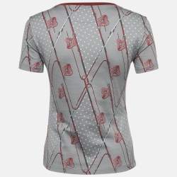 Pre Owned Hermes Grey Clic Clac A Pois Losanges Print Cotton T-Shirt S