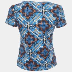 Pre Owned Hermes Blue/Multicolor Printed Cotton Round Neck T-Shirt S