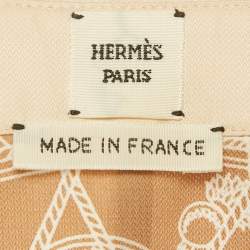 Pre Owned قميص هيرمس لي تامبورس فينيس حرير بيج مطبوع مقاس متوسط (ميديام)