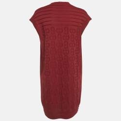مملوكة مسبقًا Hermes Red Patterned Knit Sleeveless Cardigan S