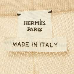 Pre Owned Hermes Beige Printed Silk and Wool Cardigan M