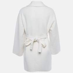 مملوكة مسبقًا Hermes White Cashmere Wrap Over Mid Length Coat M