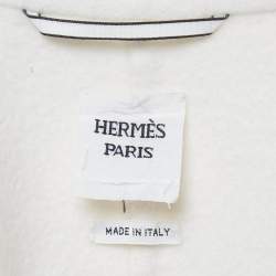 مملوكة مسبقًا Hermes White Cashmere Wrap Over Mid Length Coat M