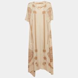Pre Owned Hermès Blush Pink Printed Silk Oversized Maxi Dress L