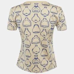 Pre Owned Hermès Beige Printed Cotton Fantaisie D'Etriers Micro T-Shirt M