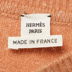 Pre Owned Hermès Brown Printed Silk and Knit Crew Neck Top L