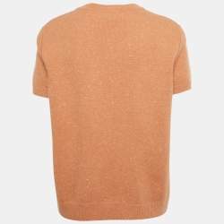 Pre Owned Hermès Brown Printed Silk and Knit Crew Neck Top L