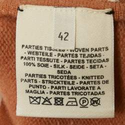Pre Owned Hermès Brown Printed Silk and Knit Crew Neck Top L