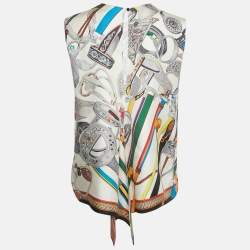 Pre Owned Hermès Multicolor Printed Silk Sleeveless Top S