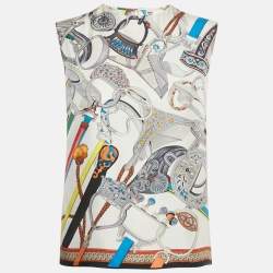 Pre Owned Hermès Multicolor Printed Silk Sleeveless Top S