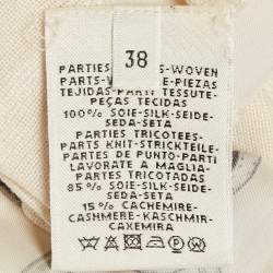 Pre Owned Hermes Navy Beige Printed Silk and  Knit Open Front Cardigan M