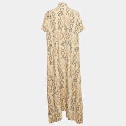 Pre Owned Hermes Cream Printed Silk Midi Dress M