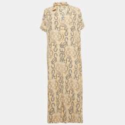Pre Owned Hermes Cream Printed Silk Midi Dress M