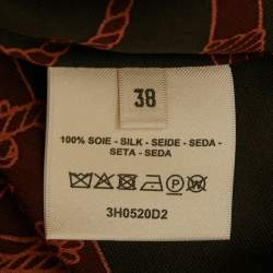 Pre Owned فستان هيرمس حرير مطبوع بني ميدي مقاس متوسط