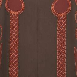 Pre Owned فستان هيرمس حرير مطبوع بني ميدي مقاس متوسط