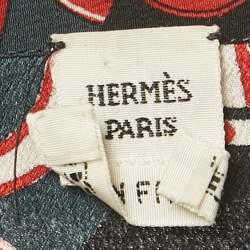 Pre Owned Hermes Grey Printed Silk Neck Tie Midi Dress M