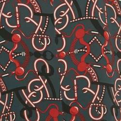 Pre Owned Hermes Grey Printed Silk Neck Tie Midi Dress M