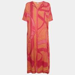 مملوكة مسبقًا Hermes Pink Printed Silk Maxi Dress S