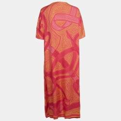 مملوكة مسبقًا Hermes Pink Printed Silk Maxi Dress S