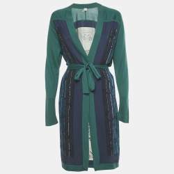 مملوكة مسبقًا Hermès Green Printed Cashmere and Silk Open Front Cardigan M