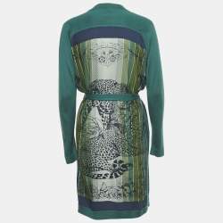 مملوكة مسبقًا Hermès Green Printed Cashmere and Silk Open Front Cardigan M