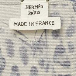 مملوكة مسبقًا Hermes Grey/Navy Blue Printed Silk Kimmo Midi Dress M