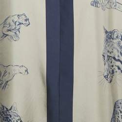 مملوكة مسبقًا Hermes Grey/Navy Blue Printed Silk Kimmo Midi Dress M