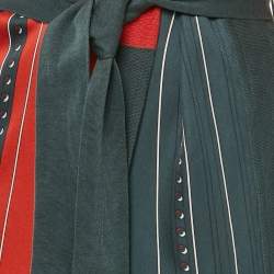 مملوكة مسبقًا Hermes Grey/Red Knit Printed Knit Belted Cardigan M